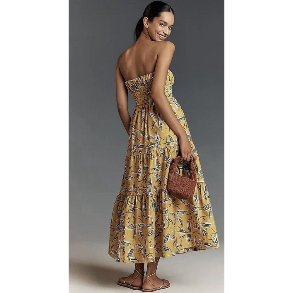 Anthropologie Maxi Dress Yellow Somerset Strapless Vacay Boho Preppy Size XS NWT - Picture 3 of 12